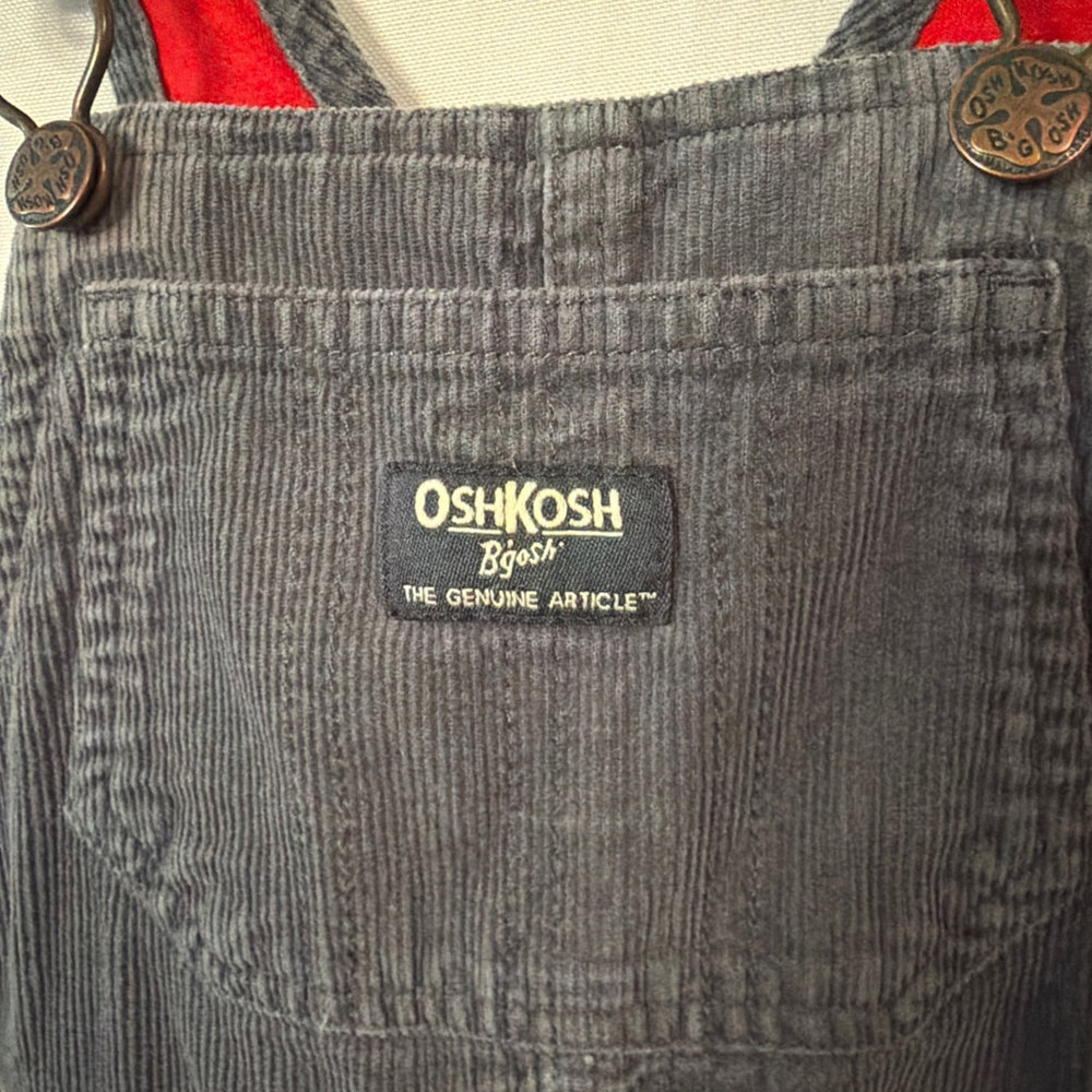 OshKosh B'gosh Vestbak Bib Overalls 24 Months Gray Corduroy Lined - Picture 3 of 7